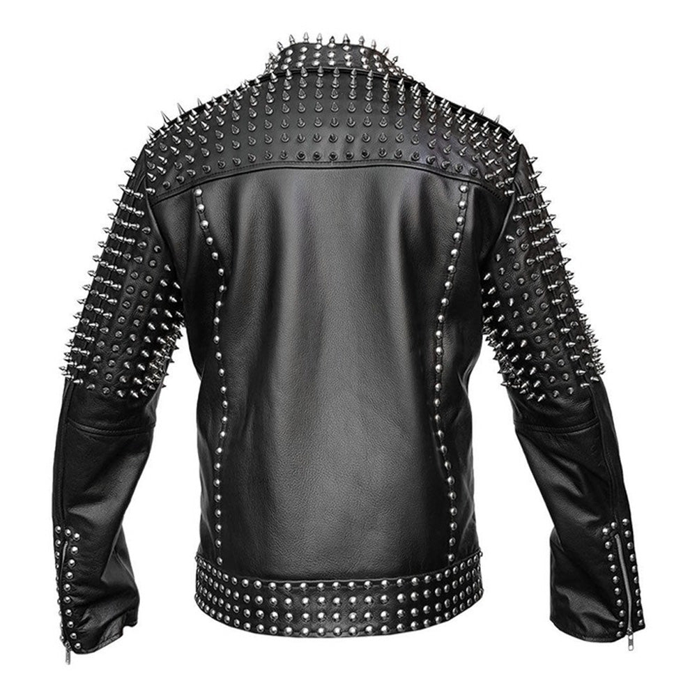 Men Real Leather Jacket Spike Studded Punk Style Jacket - AMSEL LEATHERS