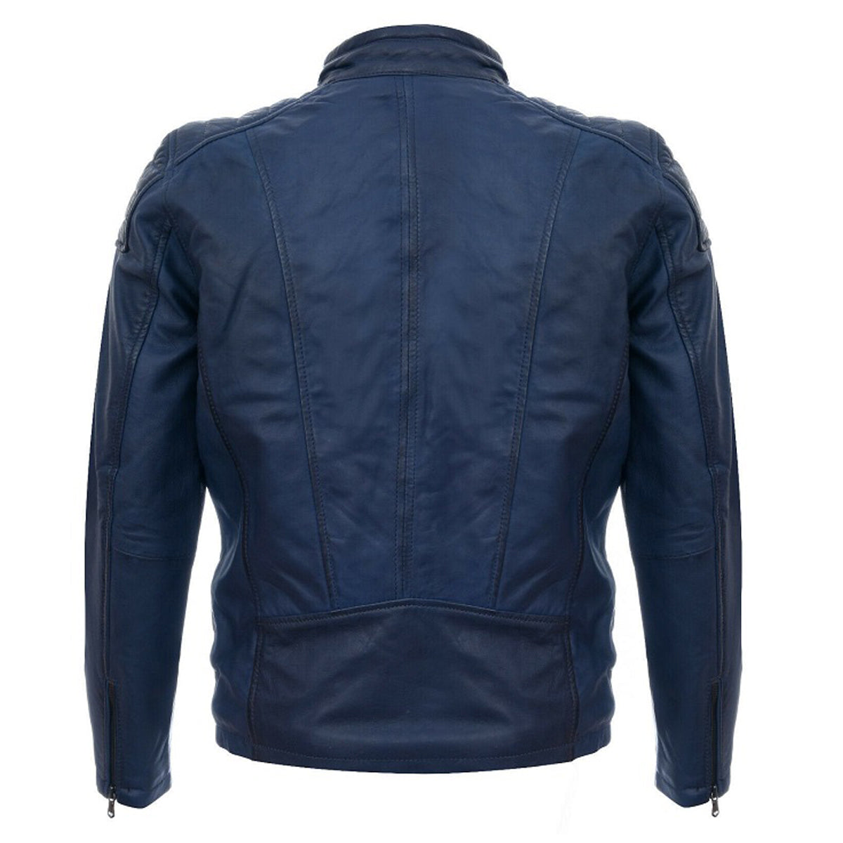 Men Soft Blue Leather Motorcycle Jacket - AMSEL LEATHERS