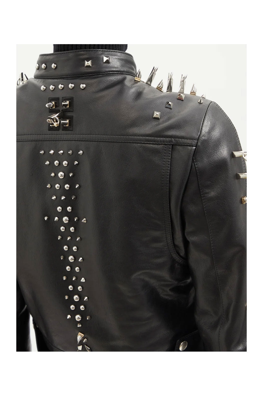 women's black studded leather leather coat elara back view
