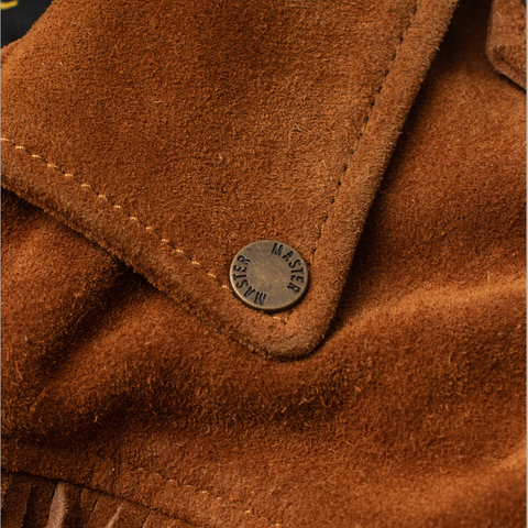 men's brown fringe suede leather jacket armand back view