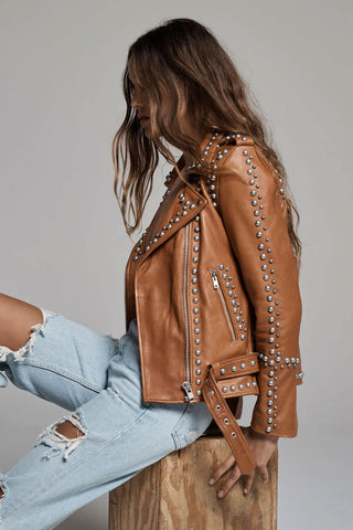 • studded biker jacket collar detail
