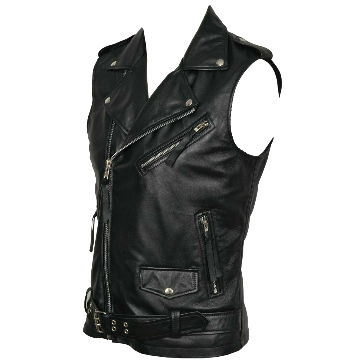 Men Classic Motorcycle Black Leather Vest - AMSEL LEATHERS