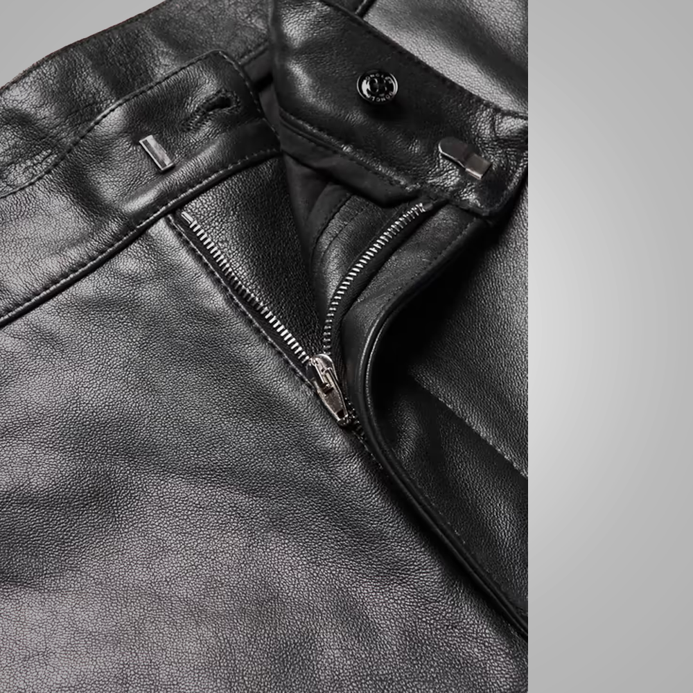 men's black sheepskin leather pants dorian back view