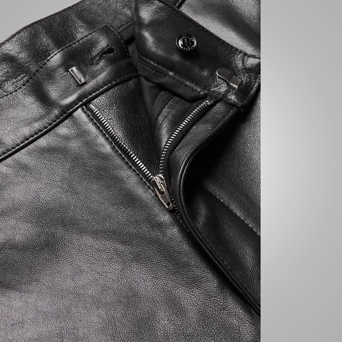 men's black sheepskin leather pants dorian back view