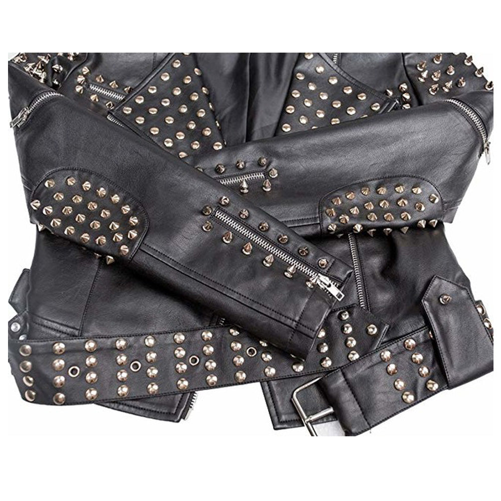 Women Slim Fit Studded Brando Leather Jacket - AMSEL LEATHERS