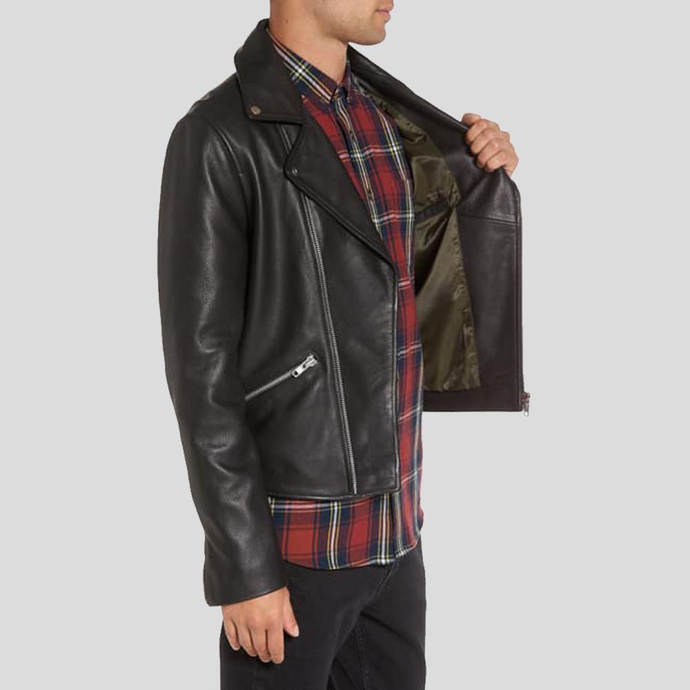 men's black lambskin leather bomber jacket tristan back view