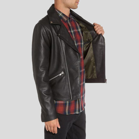 men's black lambskin leather bomber jacket tristan back view
