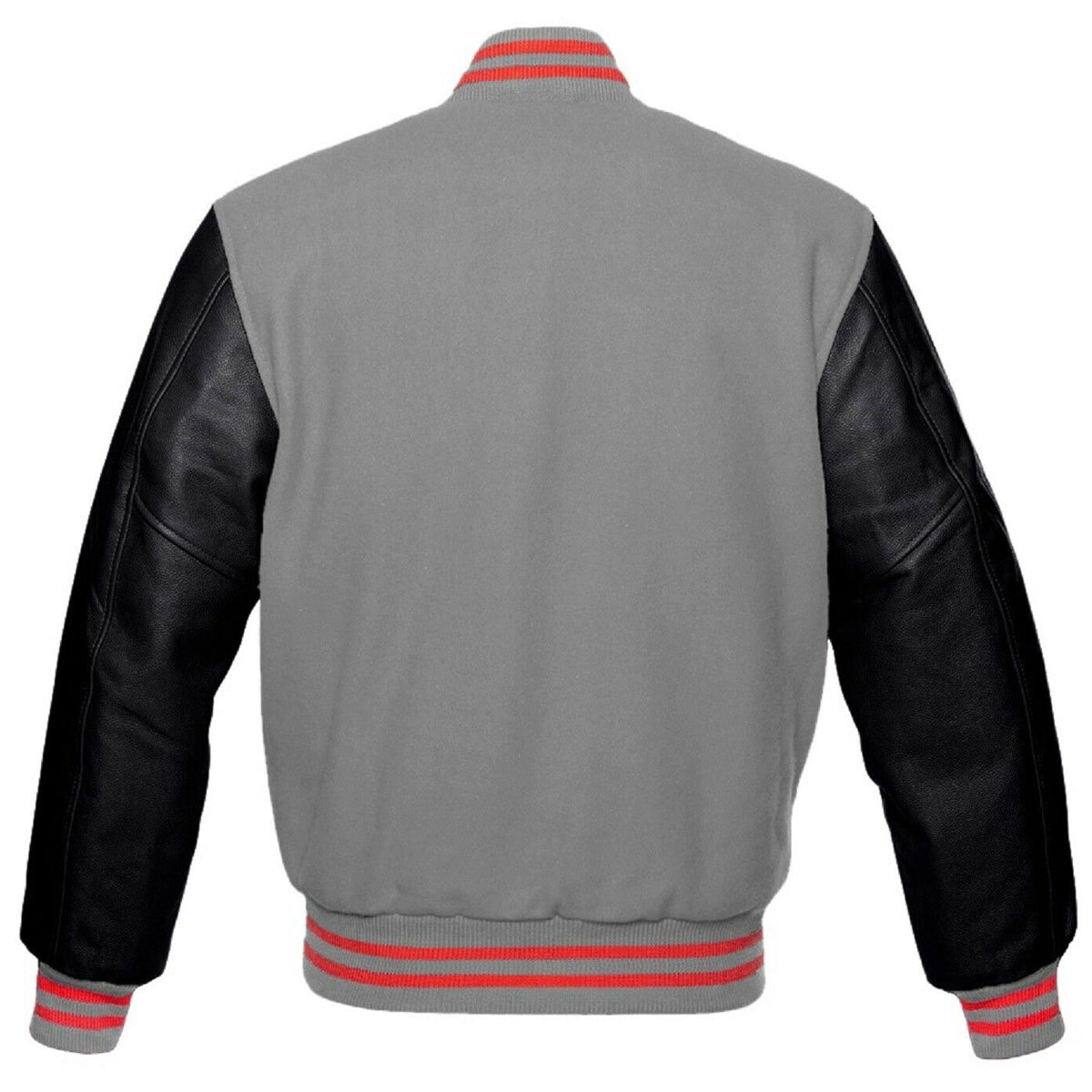 Men's Gray Wool Varsity Bomber Leather Jacket - AMSEL LEATHERS