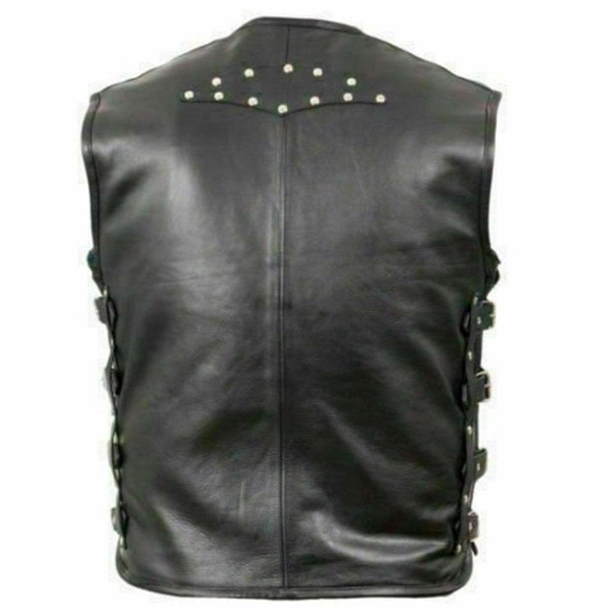 Mens Genuine Leather Heavy Buckled Rocker Biker Vest - AMSEL LEATHERS