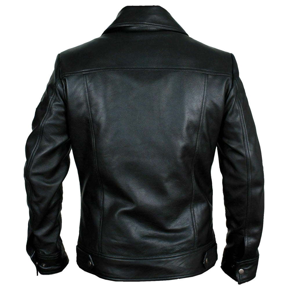 Men Buster Slim Fit Retro Black Leather Jacket - AMSEL LEATHERS