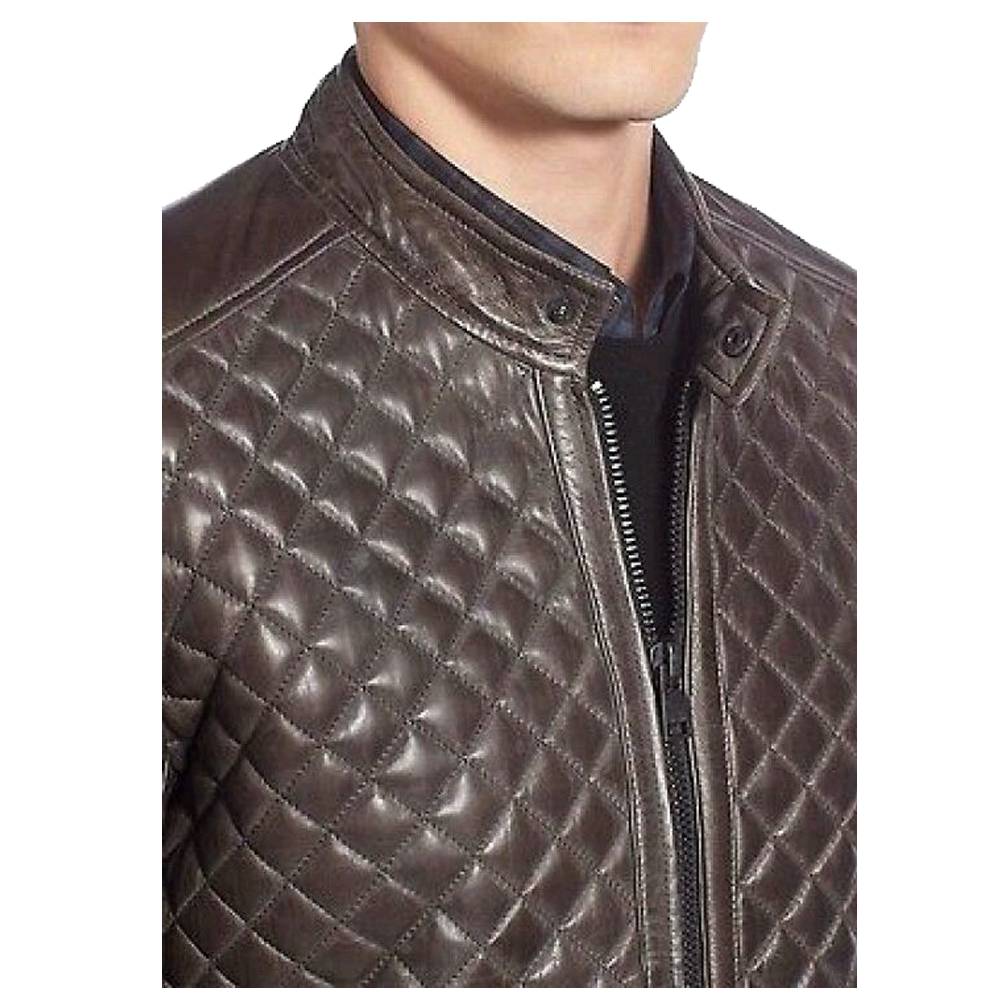 Men Cafe Racer Diamond Bomber Leather Jacket - AMSEL LEATHERS