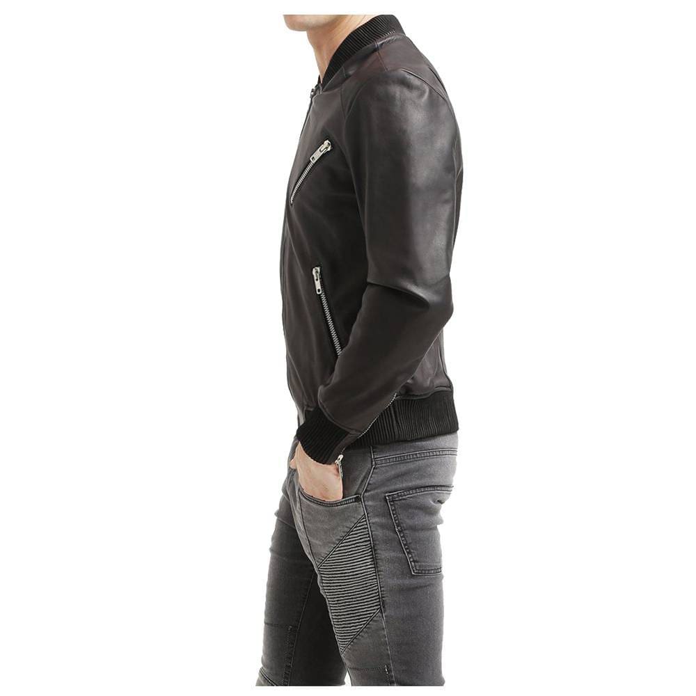 Men Black Bomber Leather Jacket - AMSEL LEATHERS