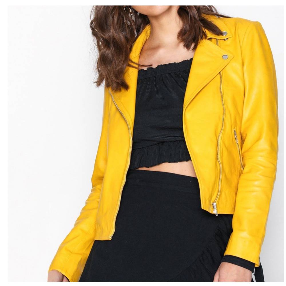 Yellow Retro Women Fashion Leather Jacket - AMSEL LEATHERS