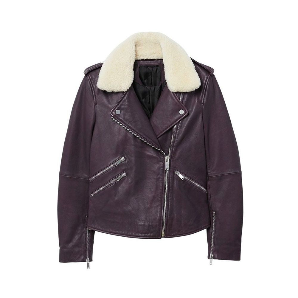 Women Purple Genuine Leather Fashion Biker Jacket - AMSEL LEATHERS