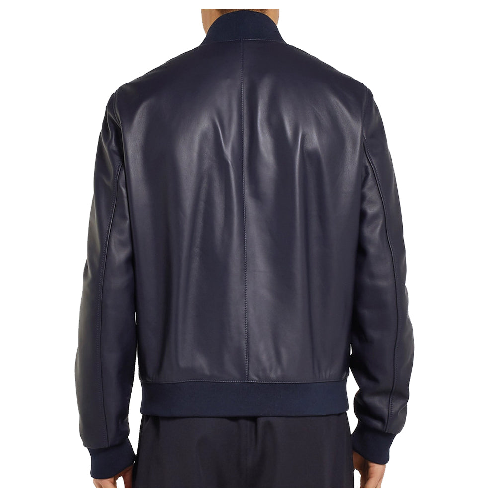 Men Elegant Bomber Fashion Blue Leather Jacket - AMSEL LEATHERS