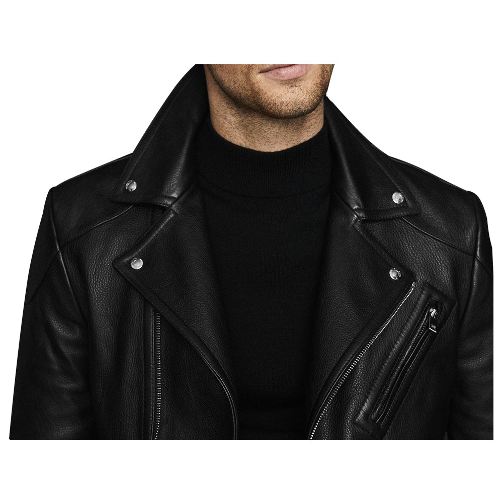 Men Fashion Biker Jacket Three Pocket Zipper - AMSEL LEATHERS