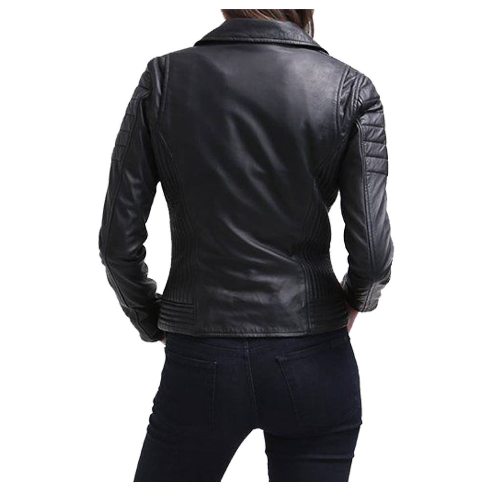 WOMEN SLIM FIT BLACK GENUINE LEATHER JACKET INNOVATIVE DESIGN LEATHER JACKET - AMSEL LEATHERS