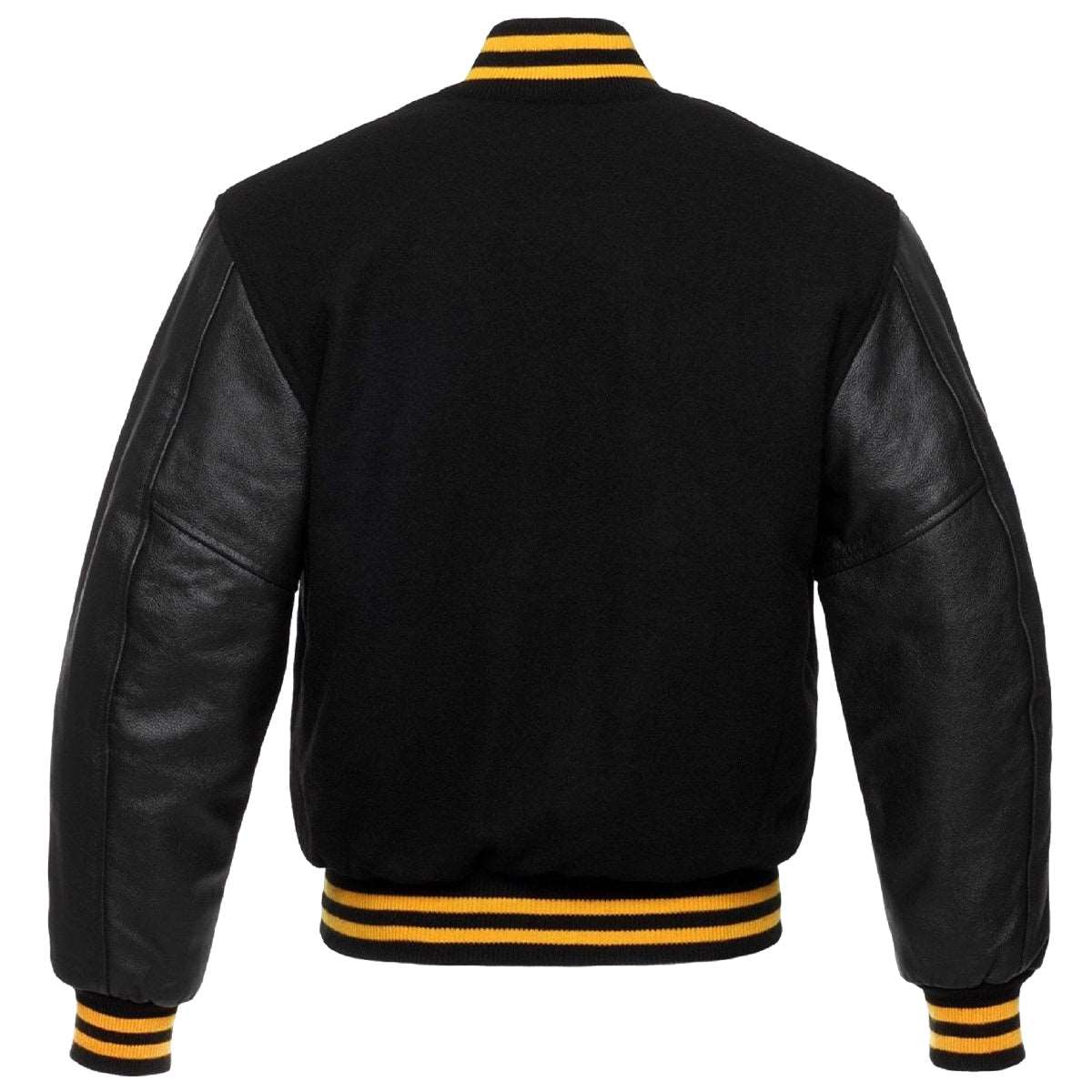 Black Wool Real Leather Sleeves Varsity Jacket - AMSEL LEATHERS