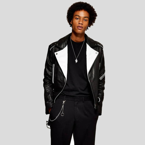 men's black lambskin leather bomber jacket varek detail close up