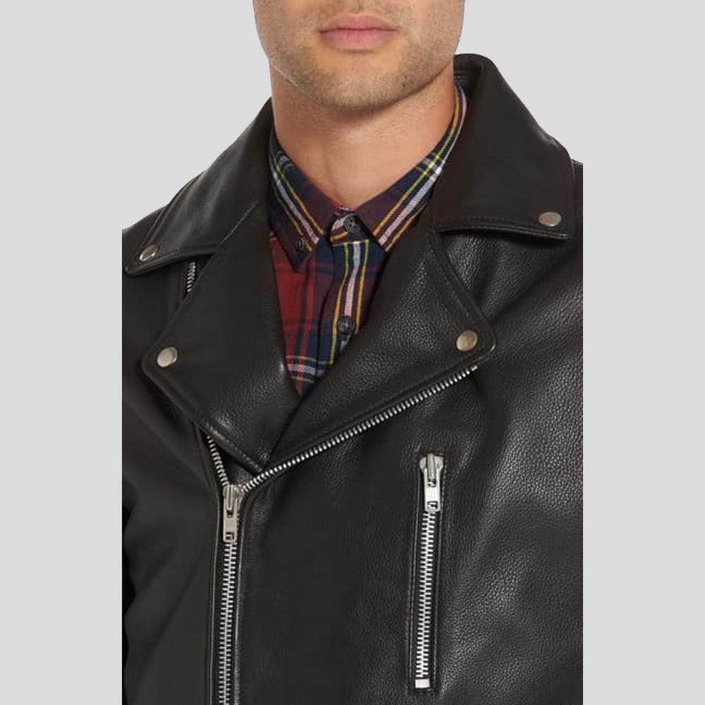 men's black lambskin leather bomber jacket tristan detail close up