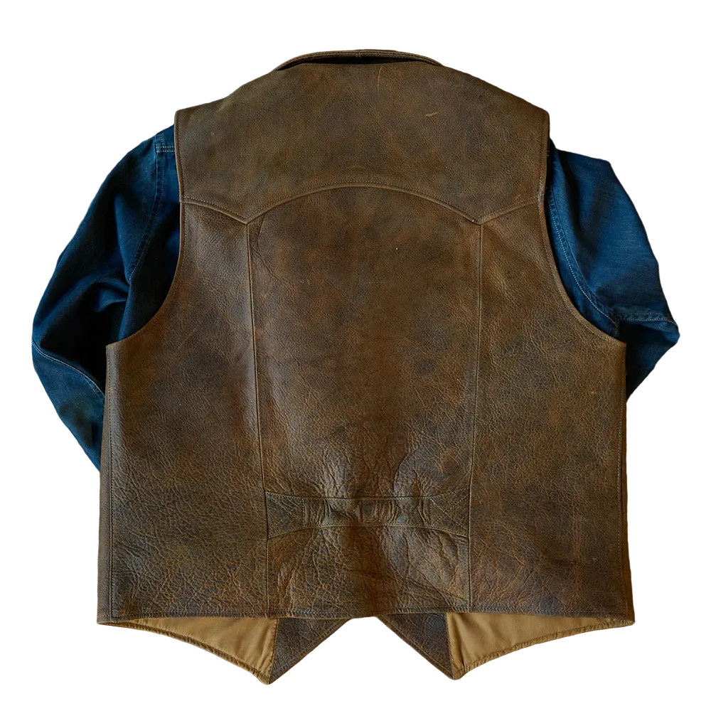 men's brown sheepskin leather vest henrik detail close up