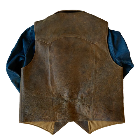 men's brown sheepskin leather vest henrik detail close up