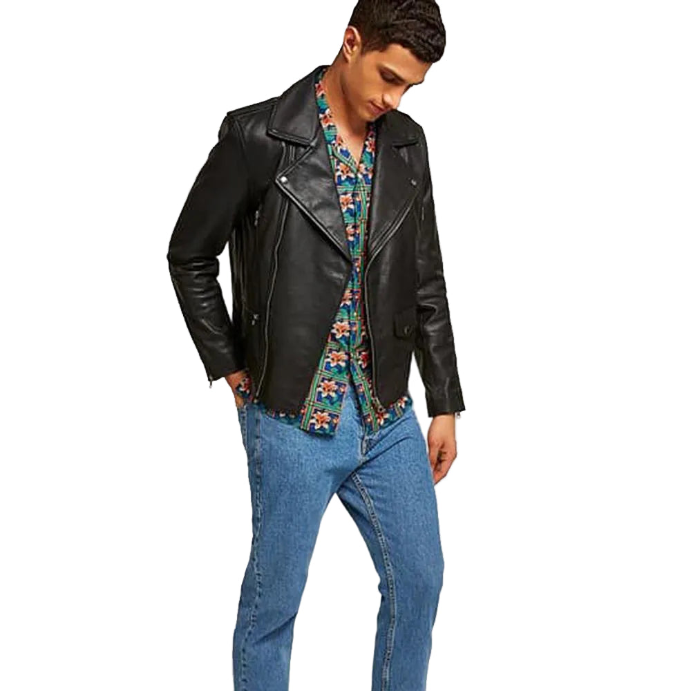 men's black lambskin leather bomber jacket ronan detail close up