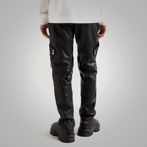 men's black sheepskin leather pants dorian detail close up