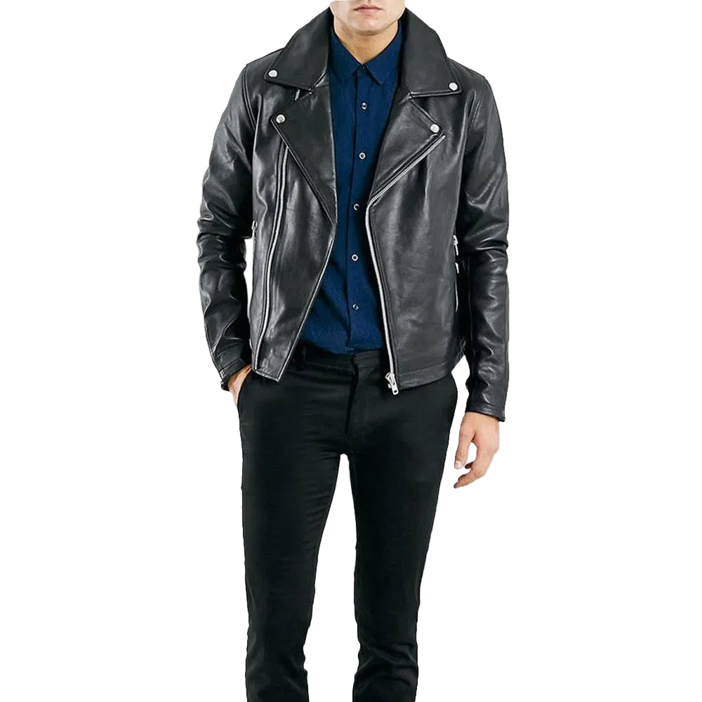 men's black lambskin leather bomber jacket alaric detail close up