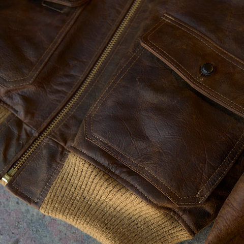 • brown pilot jacket side angle mens
