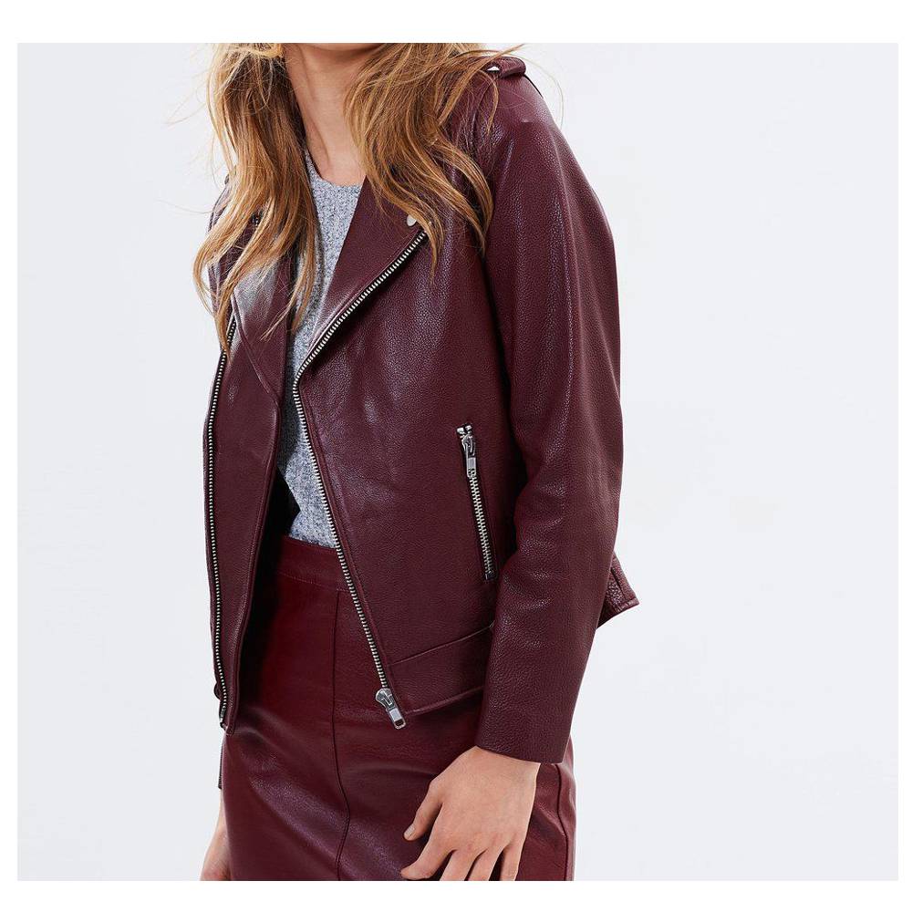 WOMENS BURGUNDY LEATHER BIKER JACKET MOTORCYCLE LAMBSKIN JACKET - AMSEL LEATHERS