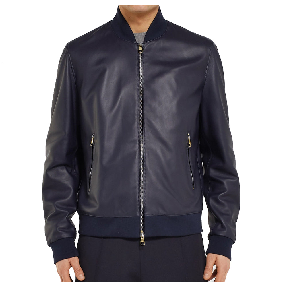 Men Elegant Bomber Fashion Blue Leather Jacket - AMSEL LEATHERS