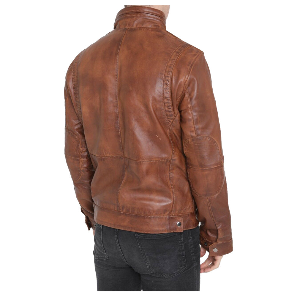 Men Brown Genuine Sheepskin Leather Fashion Jacket - AMSEL LEATHERS