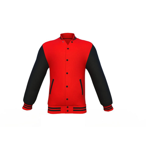 black varsity letterman jacket with leather sleeves dorian front view