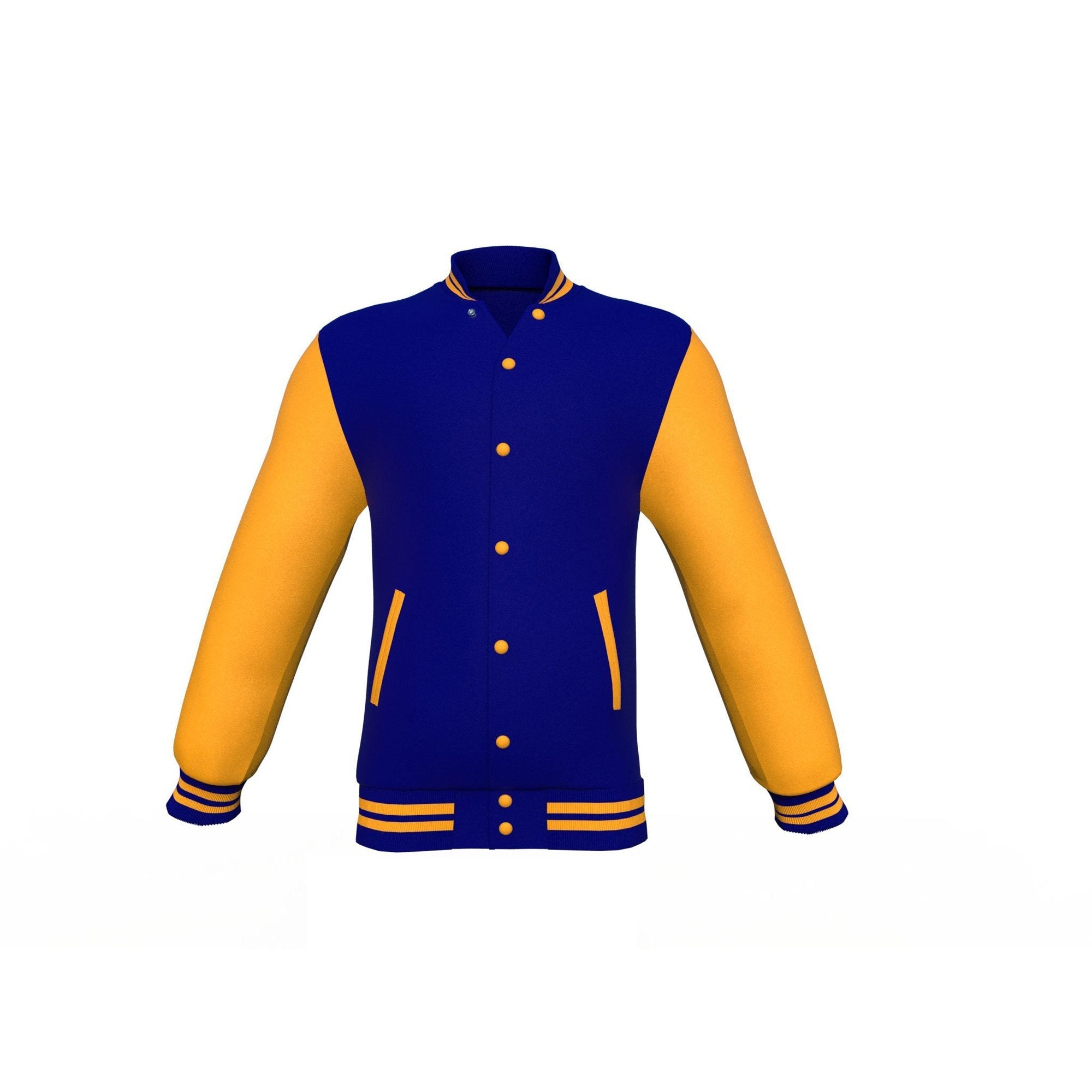 navy varsity letterman jacket with leather sleeves conrad front view