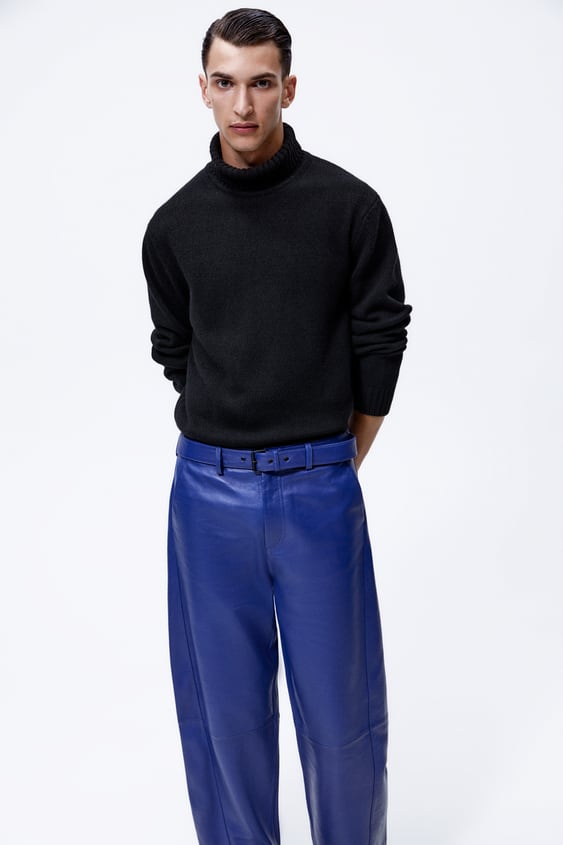 men's blue sheepskin leather pants alaric styling view