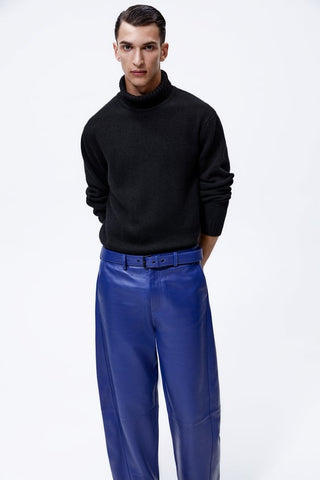 men's blue sheepskin leather pants alaric styling view
