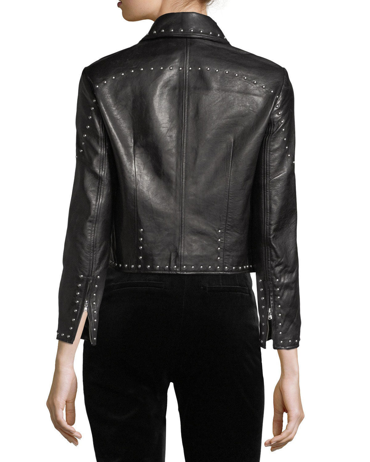 Stylish Studded Cropped Front Zip Women's Genuine Lambskin Leather biker Jacket - AMSEL LEATHERS