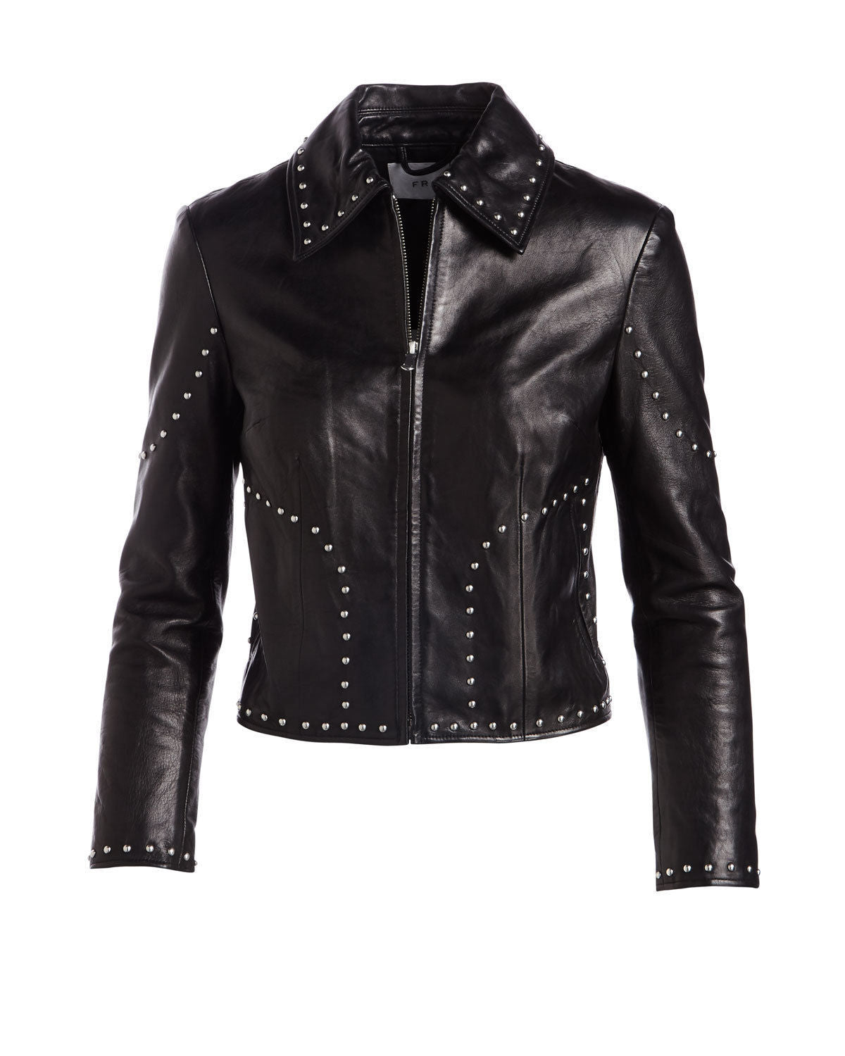 Stylish Studded Cropped Front Zip Women's Genuine Lambskin Leather biker Jacket - AMSEL LEATHERS