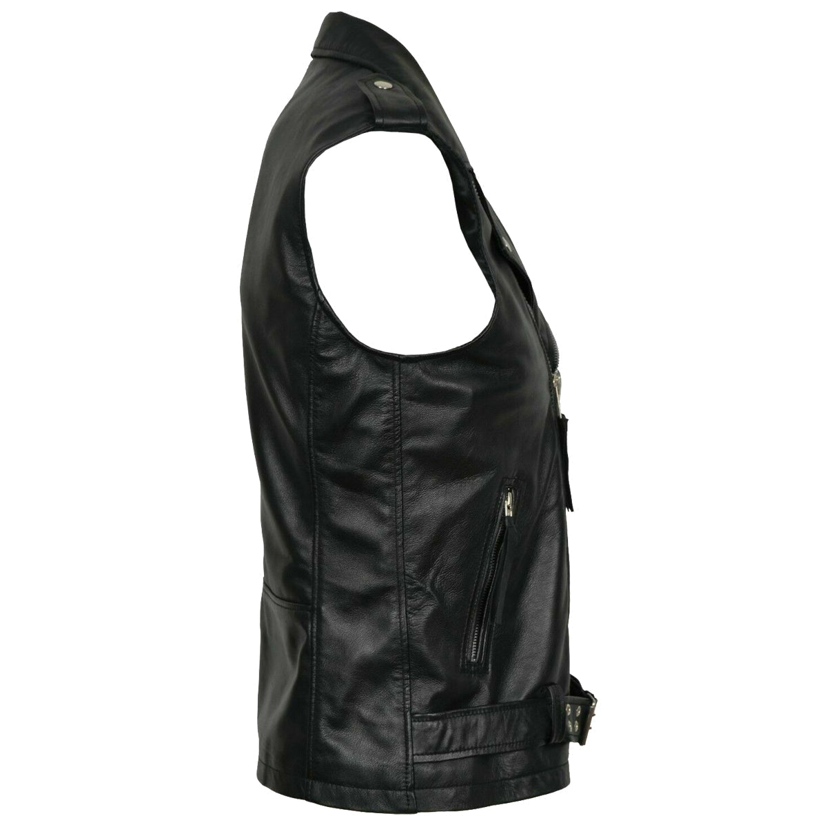 Men Classic Motorcycle Black Leather Vest - AMSEL LEATHERS