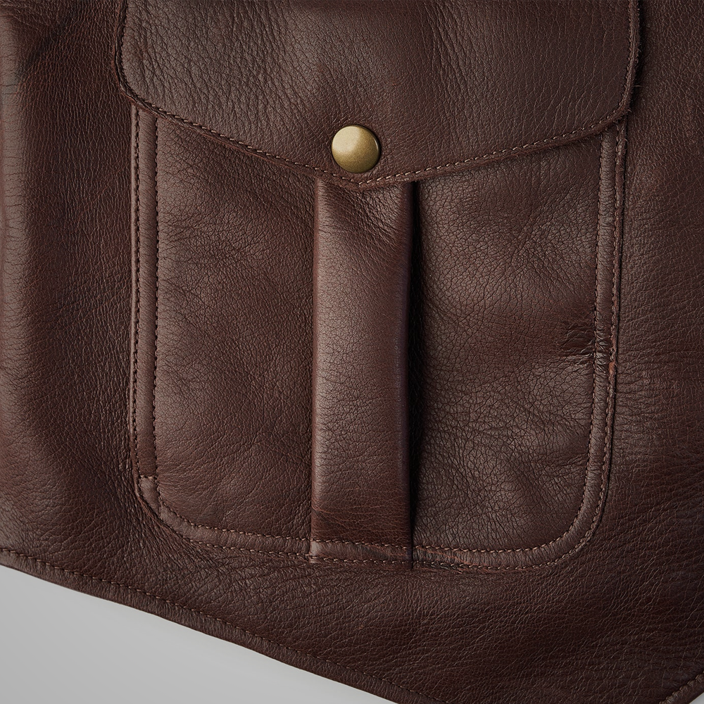 men's brown leather vest lucien detail close up