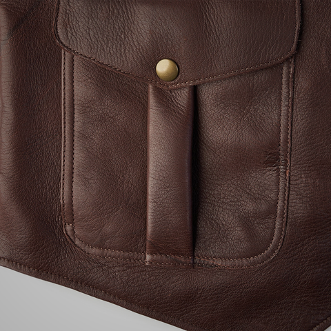 men's brown leather vest lucien detail close up
