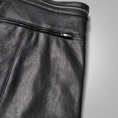 men's black sheepskin leather pants dorian texture detail