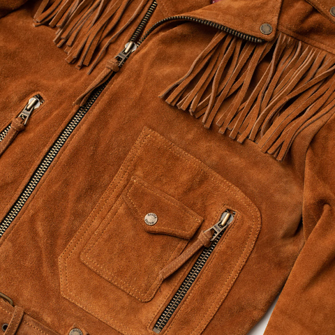 men's brown fringe suede leather jacket armand texture detail