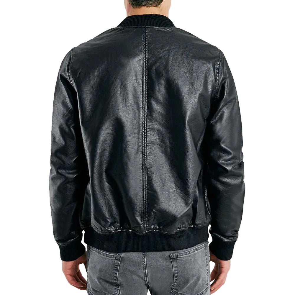 men's black lambskin leather bomber jacket adler texture detail