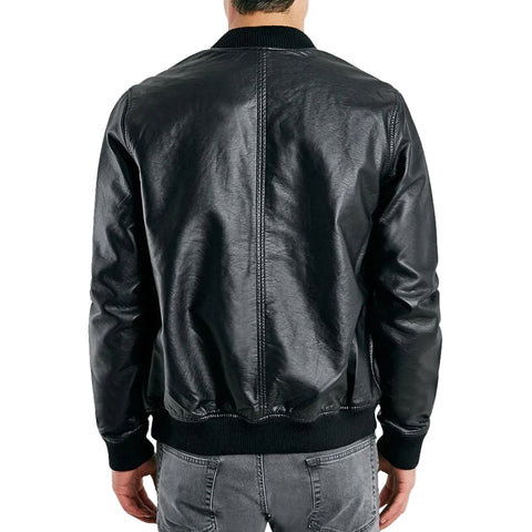 men's black lambskin leather bomber jacket adler texture detail