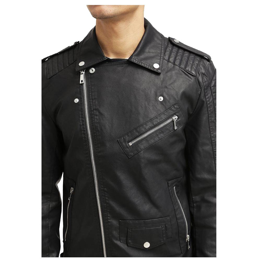 Men Black Leather Motorcycle jacket - AMSEL LEATHERS