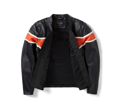 Black leather riding jacket with shoulder and elbow armor
