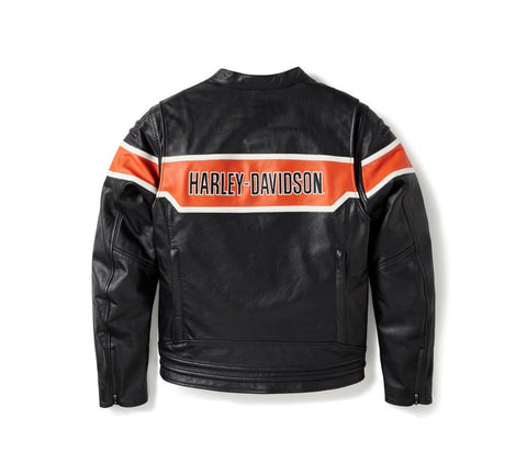 Men’s black armored leather motorcycle riding jacket
