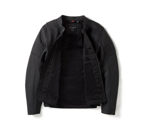 Black leather motorcycle jacket with armor for men

